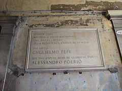 Venezia: lapide posta sull'edificio dove abitò Guglielmo Pepe e dove, suo ospite, morì Alessandro Poerio.
