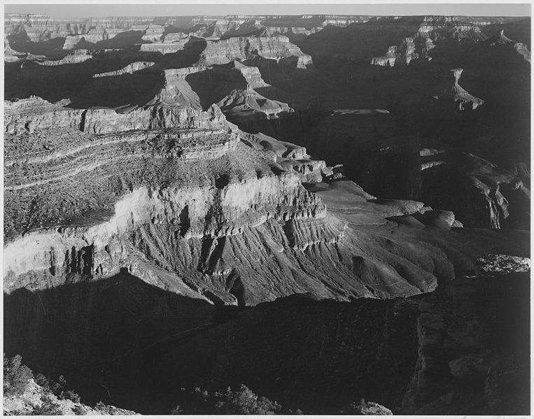 File:View, dark shadows in foreground and right, framing cliffs at left and center, "Grand Canyon National Park," Arizona., 1 - NARA - 519897.jpg