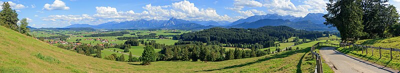 View from the Schlossbergalm, Eisenberg, Bavaria, Germany