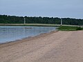 A suspension bridge on the northern end of the lake