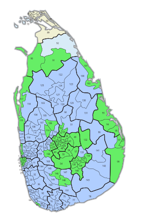 Mehrheiten in den 160 Stimmbezirken: Mahinda Rajapaksa Ranil Wickremesinghe Mehrheit für Ranil Wickremesinghe, bei extrem niedriger Wahlbeteiligung (unter 0,2 %) Mehrheit für Mahinda Rajapaksa, bei extrem niedriger Wahlbeteiligung (unter 2 %)