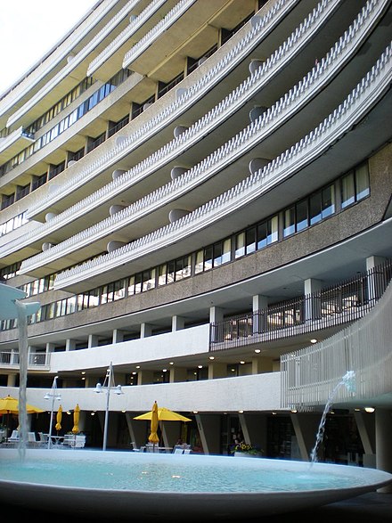 Looking up at the Watergate from the interior courtyard and shopping center