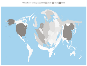 A cartogram of Wikidata usage across more than 800 Wikimedia projects