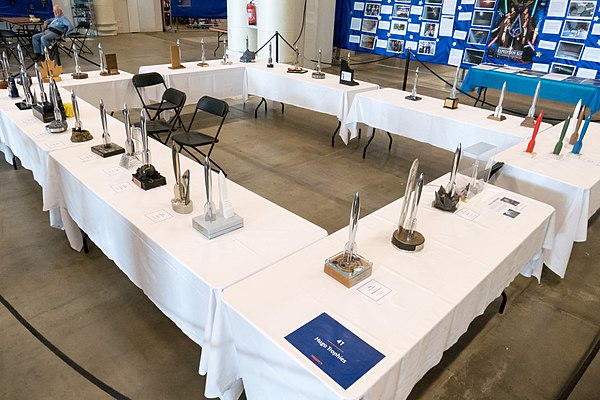 Hugo Awards through the years exhibited in Helsinki, 2017.