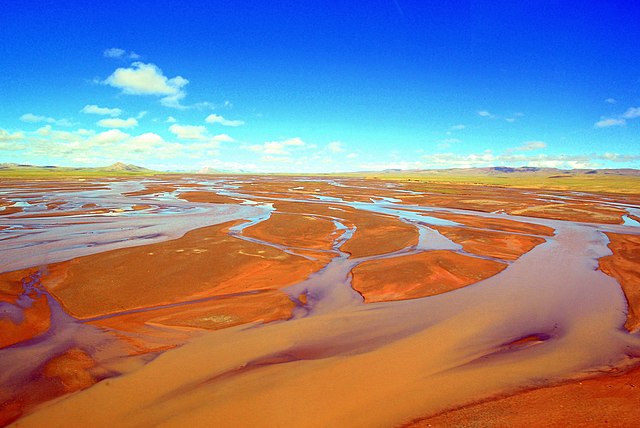 The Tuotuo River, a headwater stream of the Yangtze River, known in Tibetan as Maqu, or the "Red River"