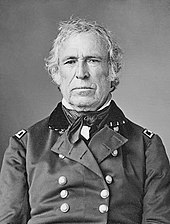 Zachary Taylor served in the Mexican-American War and later won the 1848 presidential election as the Whig nominee. Zachary Taylor restored and cropped.jpg