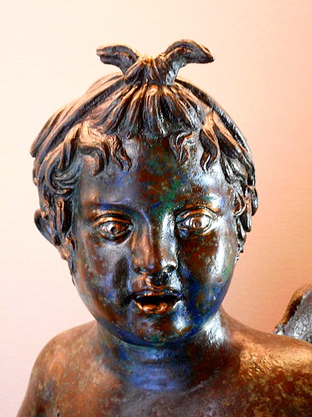 File:"Cupid with goose" - bronze fountain (1st century BC-1st century AD) from Pompeii - Exhibition "Herculaneum and Pompeii- Vision of Discovery" up to September 30, 2018 at the Archaeological Museum of Naples 01.jpg