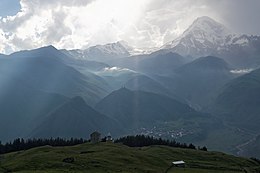 "Kazbegi", Panoramic view of Mount Kazbek range, Caucasus, Georgia.jpg