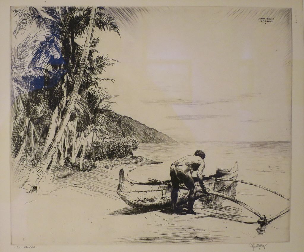 'Old Hawaii' by John Kelly, drypoint etching, Hawaii State Art Museum
