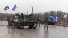 Russian troops in Novoaidar. The town was captured on 3 March 2022 Vstrecha podrazdelenii VS RF i LNR v Novoaidare 008.png