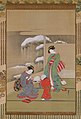 Painting the Eyes on a Snow Rabbit by Isoda Koryūsai (circa 1780, Japan) depicts a rabbit snow sculpture.