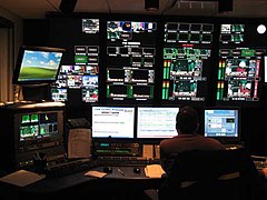 Fox Business Network's Master Control with lights off