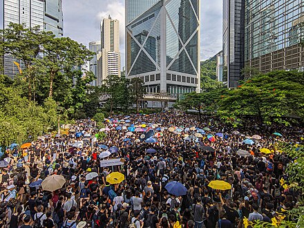 Protesters in Chater Garden on 28 July 2019