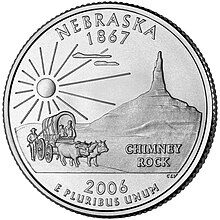 Reverse of a quarter showing Chimney Rock