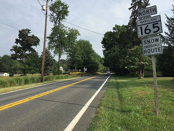 View north from the south end of MD 165 in Baldwin