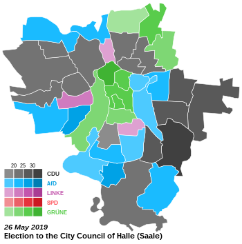 Winning party by locality in the 2019 city council election.