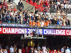 Refereeing officials receiving their awards on Wembley's Royal Balcony at the 2023 Challenge Cup Final.