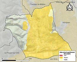 Carte des zones d'aléa retrait-gonflement des sols argileux de Lamalou-les-Bains.