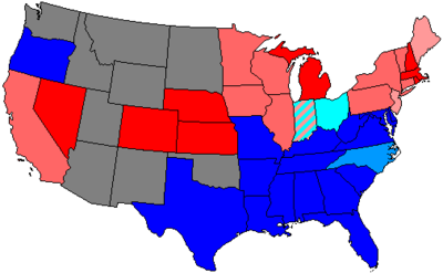 House seats by party holding plurality in state
80+% to 100% Democratic
80+% to 100% Republican
60+% to 80% Democratic
60+% to 80% Republican
Up to 60% Democratic
Up to 60% Republican 46 us house membership.png