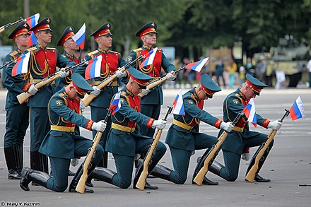 Personnel of the 154th Preobrazhensky Independent Commandant's Regiment during an exhibition drill.