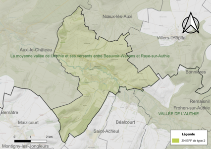 Carte de la ZNIEFF de type 2 sur la commune.