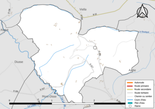 Carte en couleur présentant le réseau hydrographique de la commune