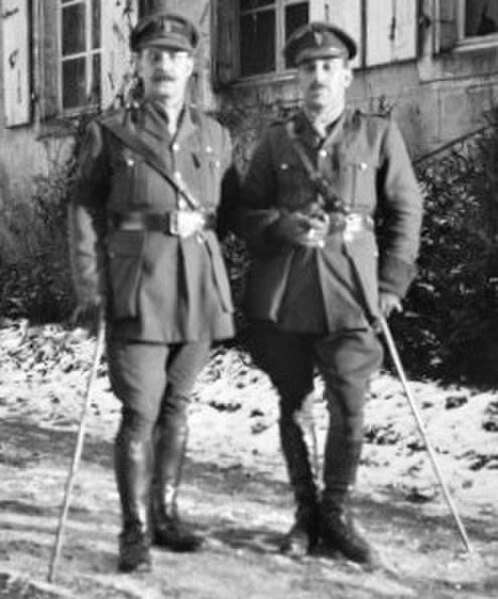 Samer, France, 16 December 1917. Major George Wootten DSO (right) at the time a staff officer with the 5th Division.