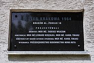 Blok przy alei Pokoju 10 – tablica upamiętniająca przyznanie tytułu Mister Krakowa 1964