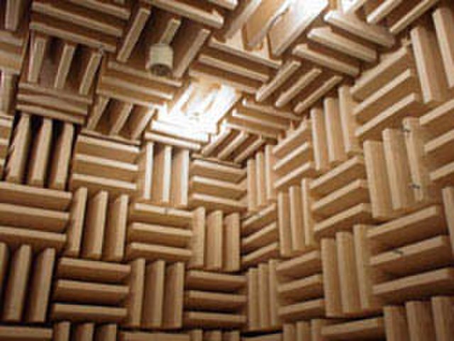 An anechoic chamber, using acoustic absorption to create a dead space.