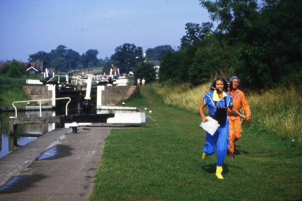 Rice filming Treasure Hunt at Hatton Locks in 1984