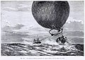 Le ballon de Rolier, aéronaute du siège de Paris, rase la surface des flots (contrasts)