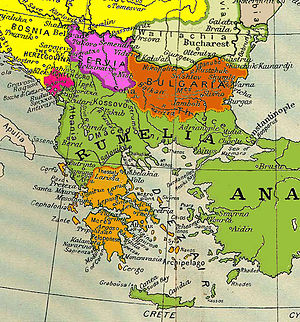 Mapa de los Balcanes de 1885 a 1912.