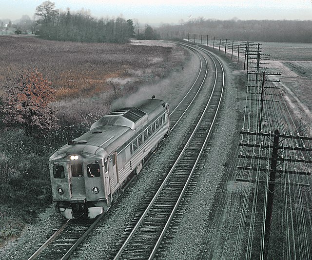 A Baltimore and Ohio Railroad train near the Capital Beltway in 1970, running on what is now the Camden Line