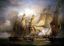 Bayonnaise's crew boarding HMS Ambuscade at the action of 14 December 1798. Bayonnaise vs Embuscade mg 9452.jpg