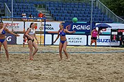 Deutsch: Beachhandball Europameisterschaften 2019 (Beach handball Euro); Tag 5: 6. Juli 2019 – Frauen, Halbfinale, Ungarn-Niederlande 2:0 (19:16, 15:12) English: Beach handball Euro; Day 5: 6 July 2019 – Semifinal Women – Hungary-Netherlands 2:0 (19:16, 15:12)