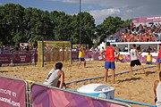 Deutsch: Beachhandball bei den Olympischen Jugendspielen 2018; Tag 7, 13. Oktober 2018; Jungen, Finale – Portugal-Spanien 1:2 English: Beach handball at the 2018 Summer Youth Olympics at 13 October 2018 – Boys Gold Medal Match – Portugal-Spain 1:2