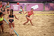 Deutsch: Beachhandball bei den Olympischen Jugendspielen 2018; Tag 6, 12. Oktober 2018; Mädchen, Hauptrundenspiel – Chinesisch Taipei (Taiwan)-Paraguay 0:2 English: Beach handball at the 2018 Summer Youth Olympics at 12 October 2018 – Girls Main Round – Chinese Taipei (Taiwan)-Paraguay 0:2