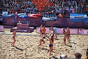 Deutsch: Beachhandball bei den Olympischen Jugendspielen 2018; Tag 3, 10. Oktober 2018; Mädchen, Vorrunde, Gruppe B - Niederlande-Argentinien 2:0 English: Beach handball at the 2018 Summer Youth Olympics at 10 October 2018 – Girls Preliminary Round Group B‎ – Netherlands-Argentina 2:0