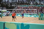 Deutsch: Beachvolleyball bei den Olympischen Jugendspielen 2018; Tag 11, 17. Oktober 2018; Jungen,Finale – Niederlande (Matthew Immers/Yorick de Groot)-Schweden (David Åhman/Jonatan Hellvig) 0:2 (20–22/15–21) English: Beach volleyball at the 2018 Summer Youth Olympics at 17 October 2018 – Final – Netherlands (Matthew Immers/Yorick de Groot)-Sweden (David Åhman/Jonatan Hellvig) 0:2 (20–22/15–21)