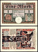 1 Mark Notgeld banknote (1918) of Beckum, RV: so-called "Beckumer Pütt"