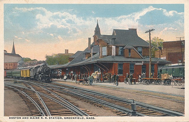 The Boston and Maine Railroad station in Greenfield around 1916