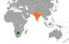 Location map for Botswana and India.