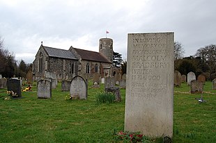 Malcolm Bradbury's grave at St Mary's Church, Tasburgh, Norfolk Bradburygrave.jpg