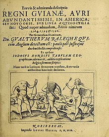 Title page: Brevis & admiranda descriptio regni Guianae, avri abundantissimi, in America, 1599 Brevis descrip Guianae-Raleigh&Hulsius000title-page (cropped).jpg