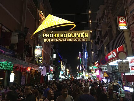 Bui Vien Walking Street is lined with hotels, coffee shops and bars catering to tourists