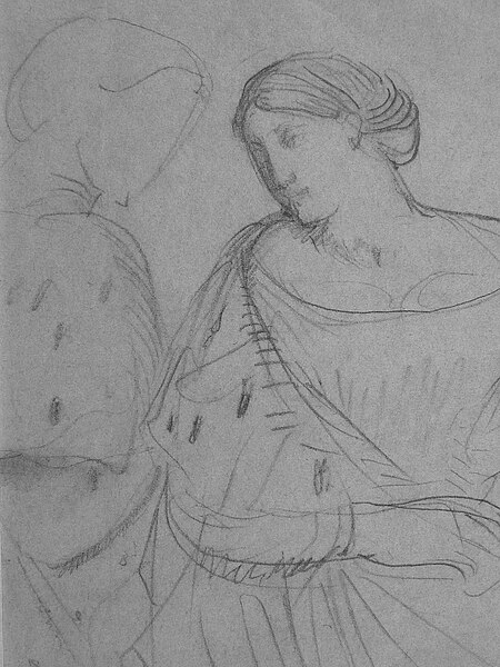 File:CHASSERIAU Théodore,1843 - Deux sœurs, Aline et Adèle, Etude - drawing (dessin, disegno) - Detail 05.jpg