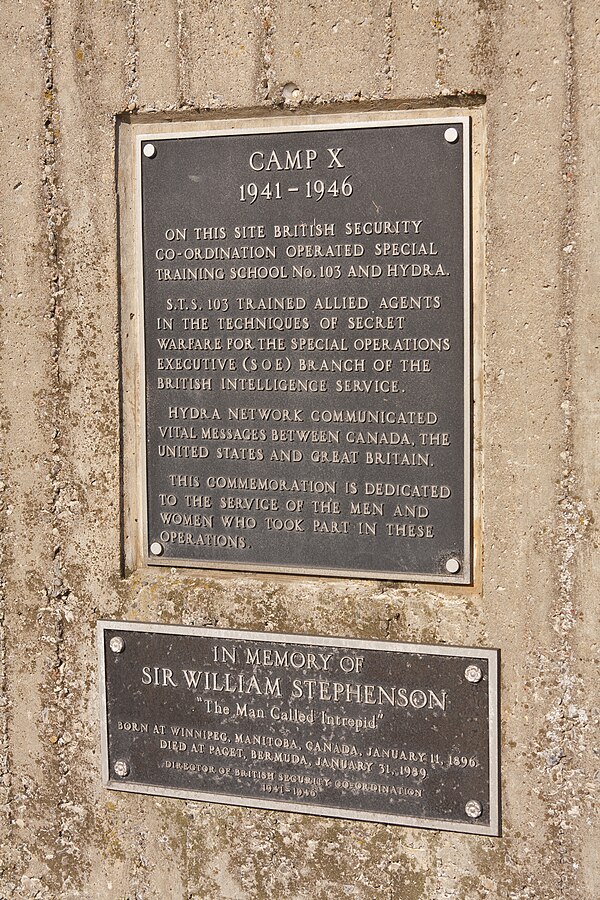 Plaque and memorial at the site of Camp X