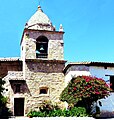 Bell Tower of the Carmel Mission San Carlos Borromeo - California, View from the Serra Memorial Prayer Garden