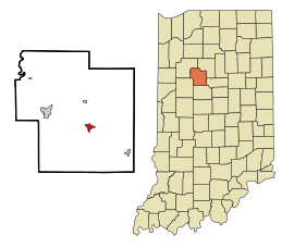 Carroll County Indiana Incorporated and Unincorporated areas Flora Highlighted.svg