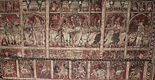Painted ceiling from the Virupaksha temple depicting Hindu mythology, 14th century Ceiling paintings depicting scenes from Hindu mythology at the Virupaksha temple in Hampi 3.JPG